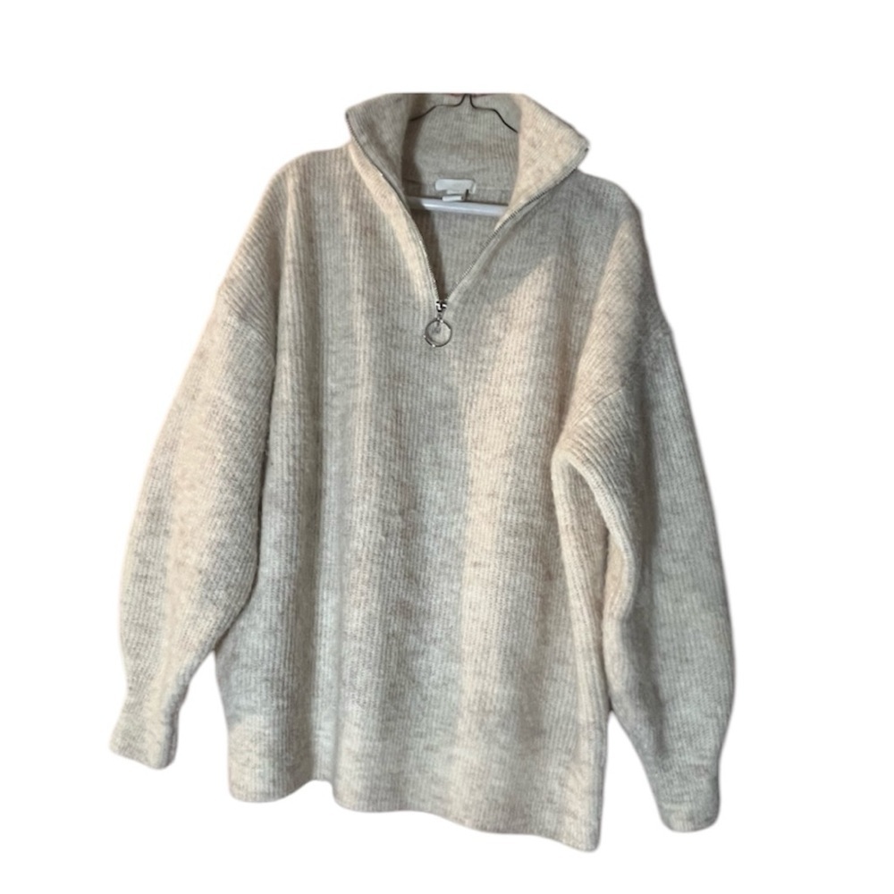 Oversized Sweater Soft Quarter Zip Alpaca Wool Blend‎ Y2K Henley Grunge Medium